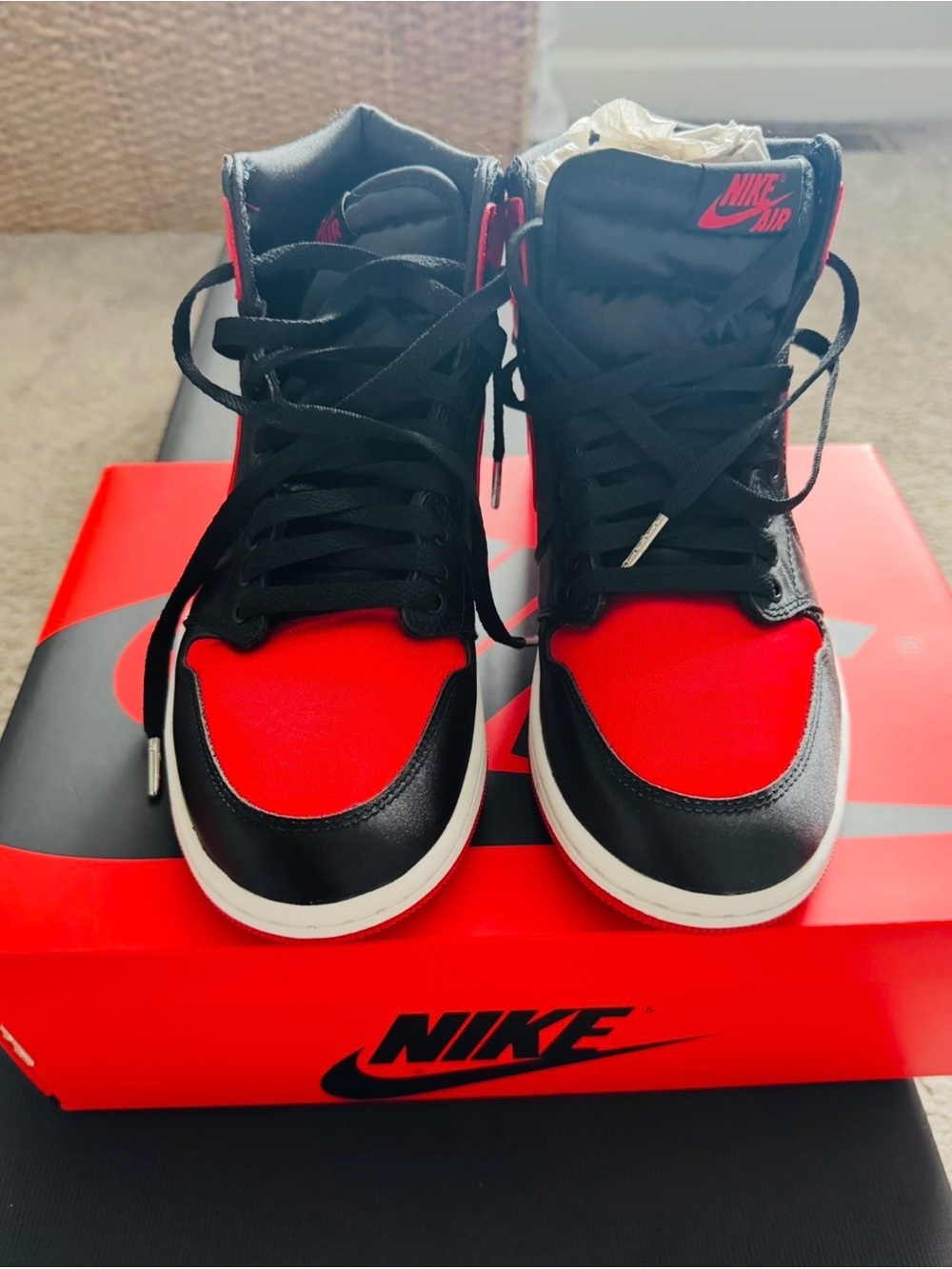 Nike Satin Bred Black and Red Sneakers High Top